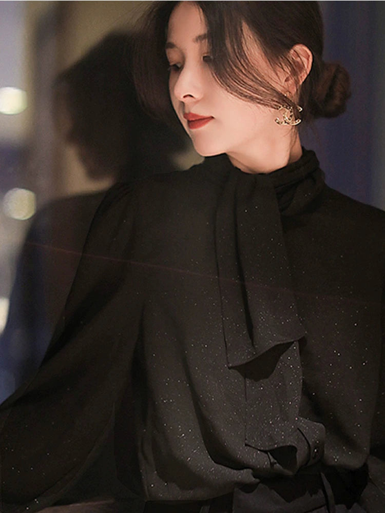 Chic Fancy Stars Glitter Shirt with Ribbon