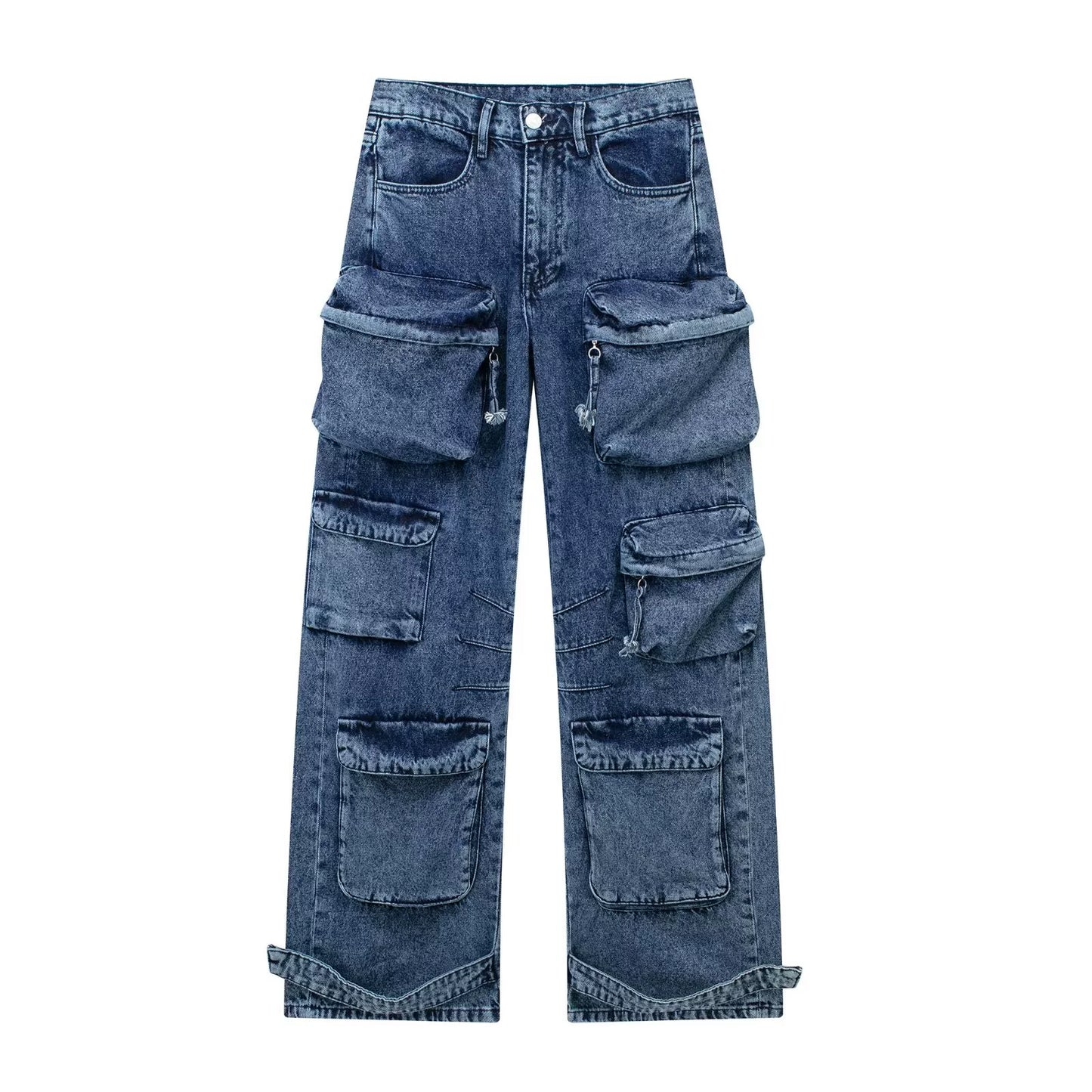 Kaslead Fashion Pocket Overalls Denim