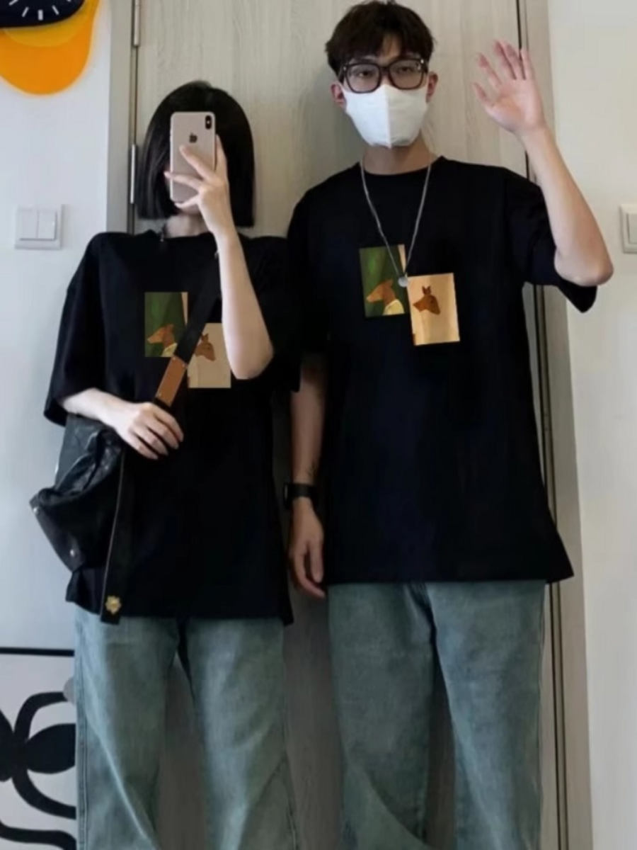 Print round Neck Pure Cotton T-shirt Men's Suit Summer Menswear a Set of Matching Parka Shorts Fashion Short Sleeve T-shirt