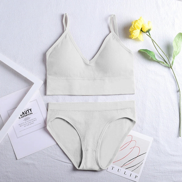 ATHVOTAR Seamless Lingerie Set Underwear Women Ribbed Bra&Br