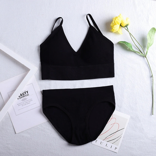 ATHVOTAR Seamless Lingerie Set Underwear Women Ribbed Bra&Br