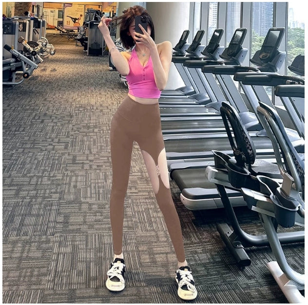 Sexy Metal Buckle Cut Out High Elastic Fashion Yoga Pants