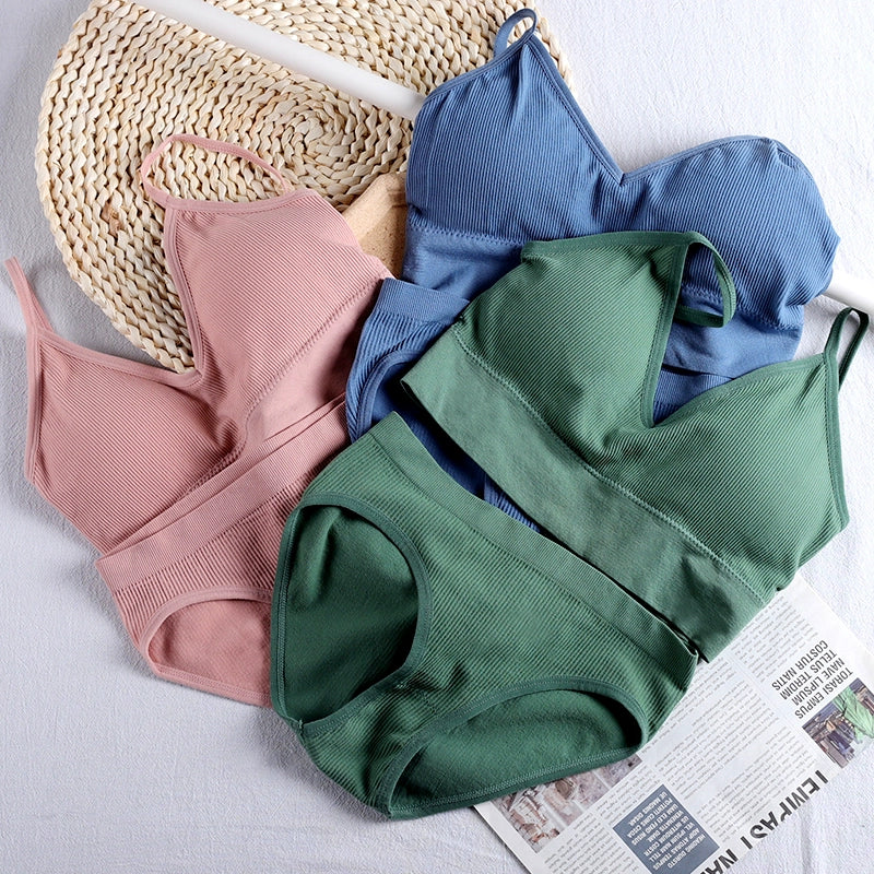 ATHVOTAR Seamless Lingerie Set Underwear Women Ribbed Bra&Br