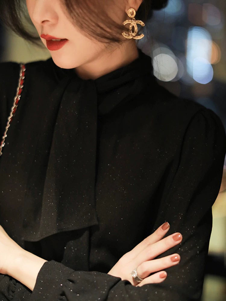 Chic Fancy Stars Glitter Shirt with Ribbon