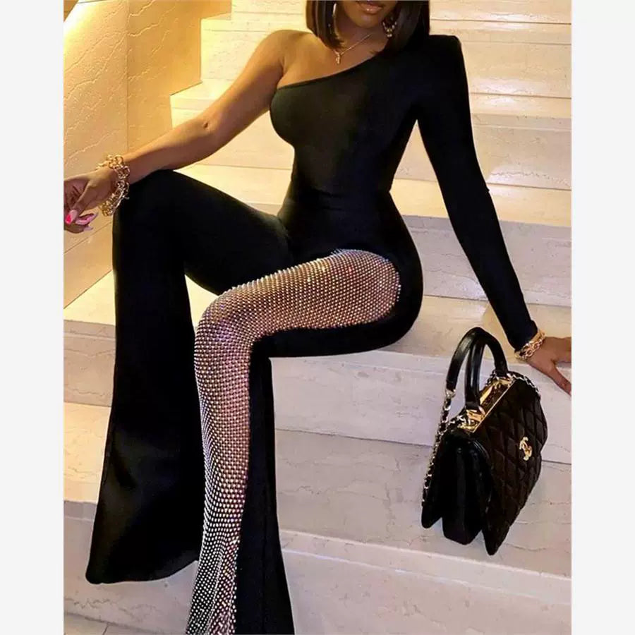 Women Sexy V-neck Jumpsuit Fashion Female Sexy Bright Silk Nightclub Party Slim Fit Bodysuit