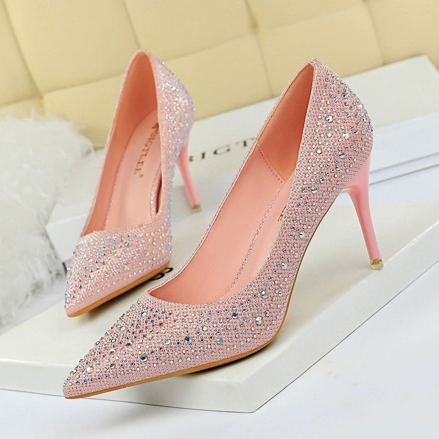 Wedding Shoes Xiuhe Wedding Dress Two-Way Crystal High Heels Women's 2023 New Arrival Spring & Fall Stiletto Heel Bridal Shoes Not Tired Foot Diamond