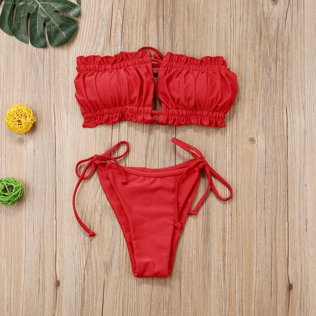 HOT Sexy Folds Bikini Women Swimwear Bathing Suit Bandeau Bi