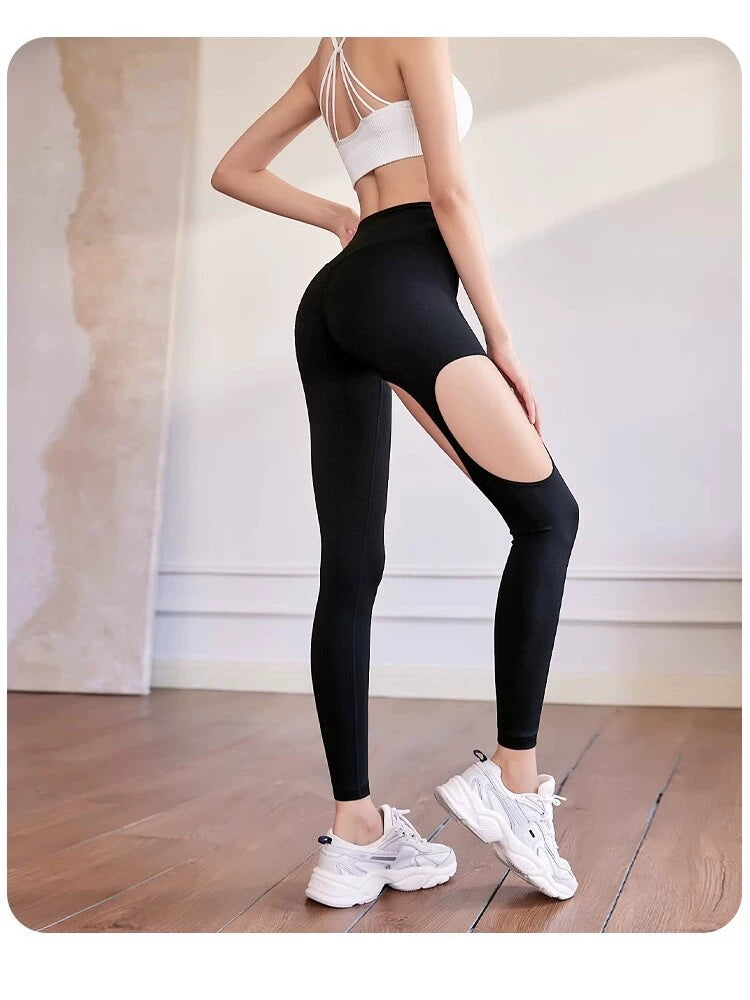 Sexy Metal Buckle Cut Out High Elastic Fashion Yoga Pants