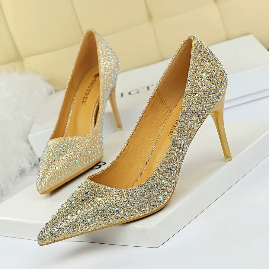 Wedding Shoes Xiuhe Wedding Dress Two-Way Crystal High Heels Women's 2023 New Arrival Spring & Fall Stiletto Heel Bridal Shoes Not Tired Foot Diamond