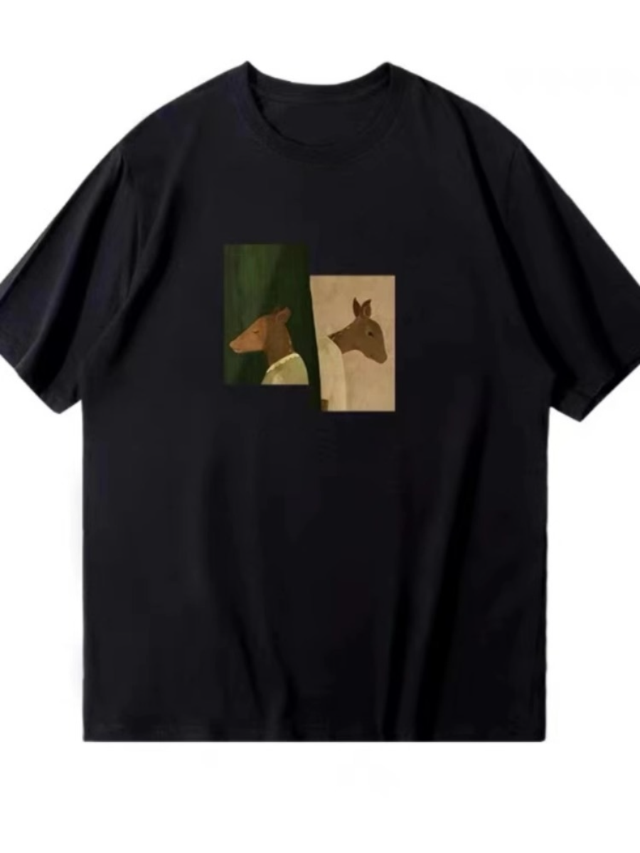 Print round Neck Pure Cotton T-shirt Men's Suit Summer Menswear a Set of Matching Parka Shorts Fashion Short Sleeve T-shirt