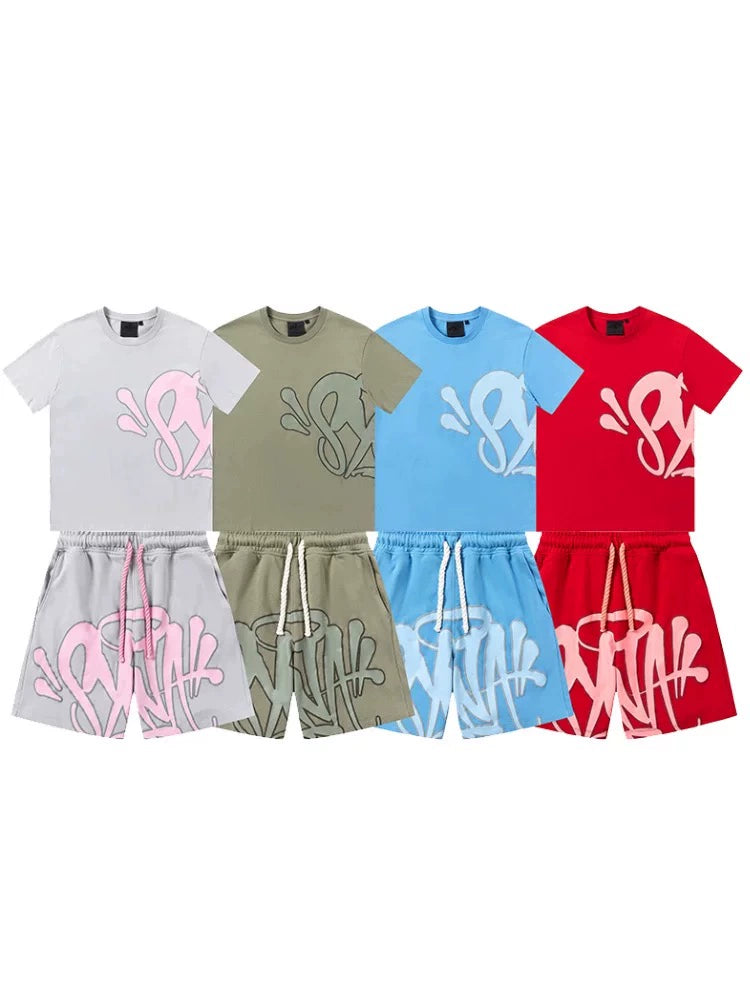 American Fashion Brand SYNA World Short Sleeve Men's and Women's Suits Drill Style High Street Hip Hop Ins Summer Casual Shorts