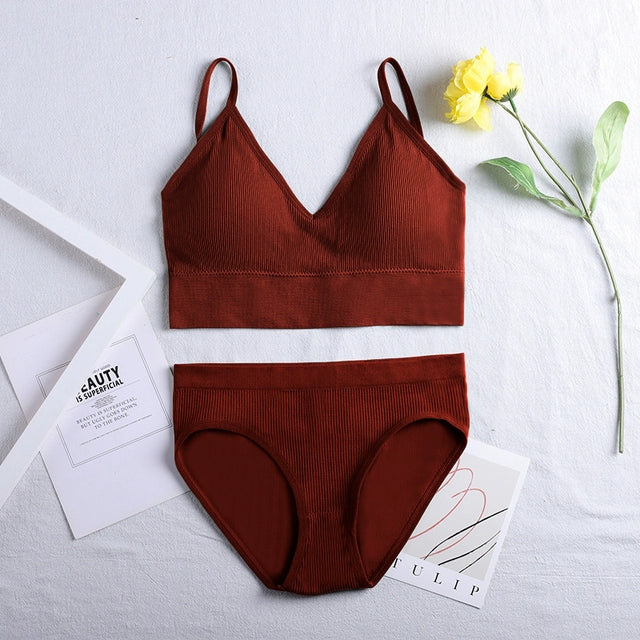 ATHVOTAR Seamless Lingerie Set Underwear Women Ribbed Bra&Br