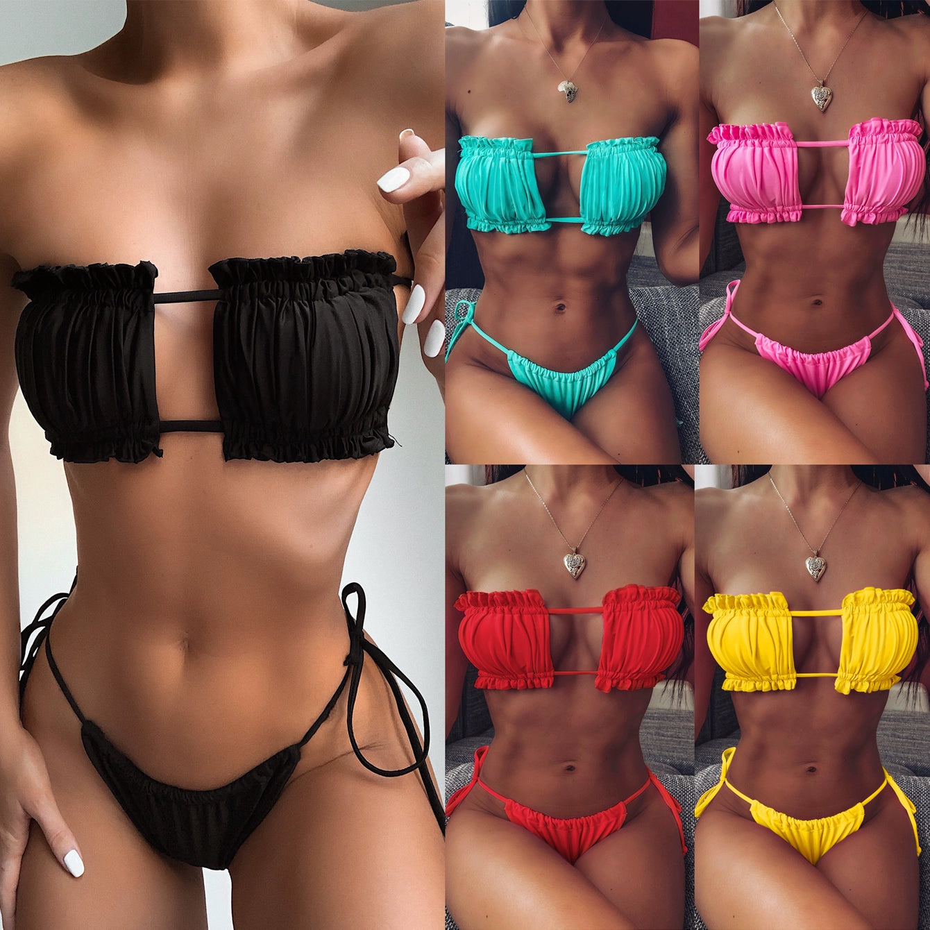 HOT Sexy Folds Bikini Women Swimwear Bathing Suit Bandeau Bi