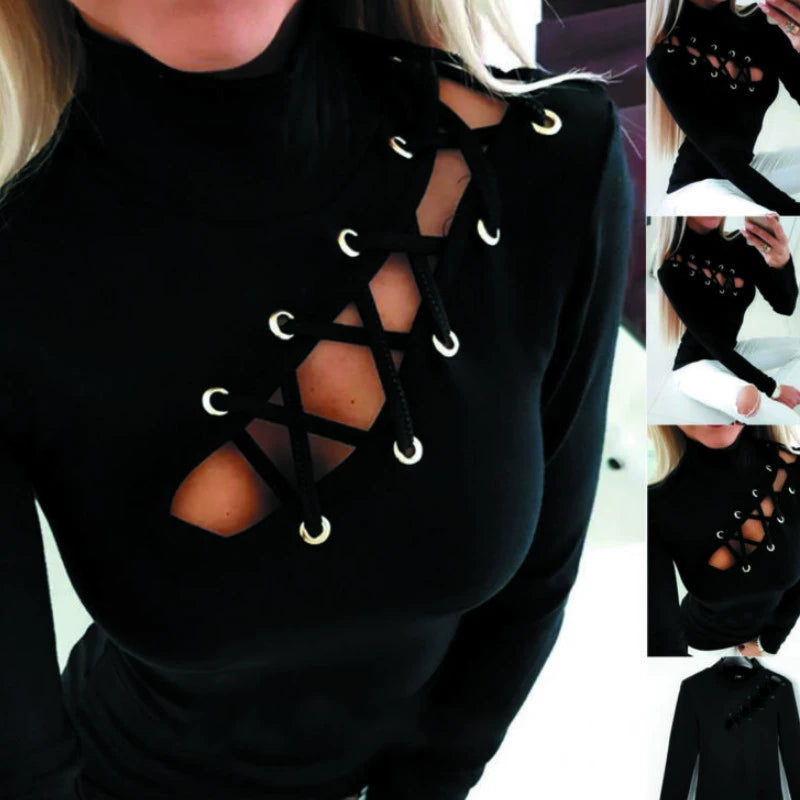 Women Sexy Hollow Out T-shirts Autumn 2022 Clothes Slim Fit