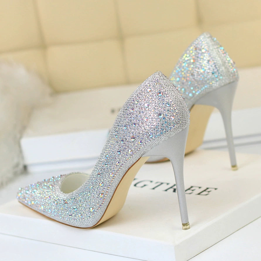 Wedding Shoes Xiuhe Wedding Dress Two-Way Crystal High Heels Women's 2023 New Arrival Spring & Fall Stiletto Heel Bridal Shoes Not Tired Foot Diamond