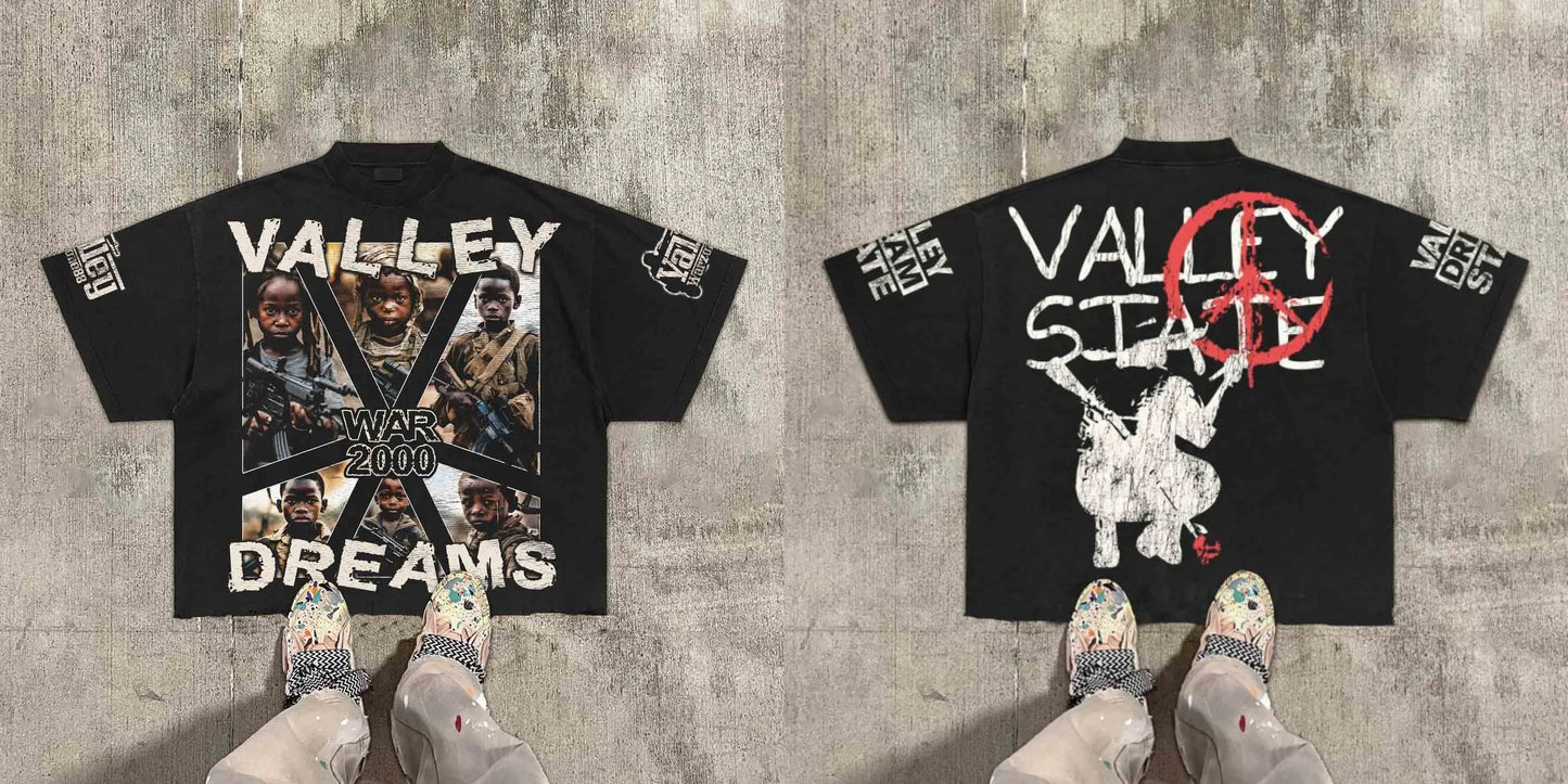 Vintage Warzone Valley Division Graphic 100% Cotton T-Shirt Cropped Tees Men and women same style, casual and comfortable