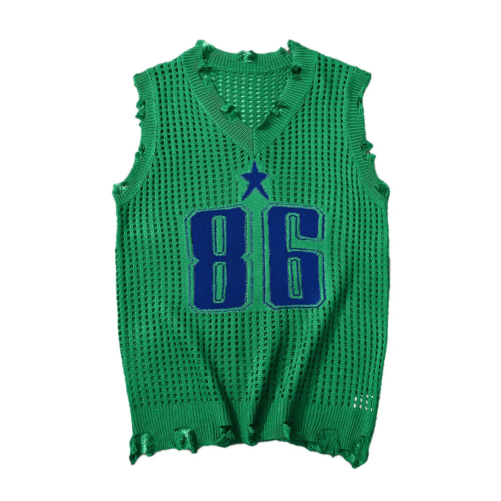 Slavinson Men's Vest Summer Fashion Knitted Letter Pattern Mesh Sleeveless Vest Casual Breathable Knit Soft Vest Top Men US Size