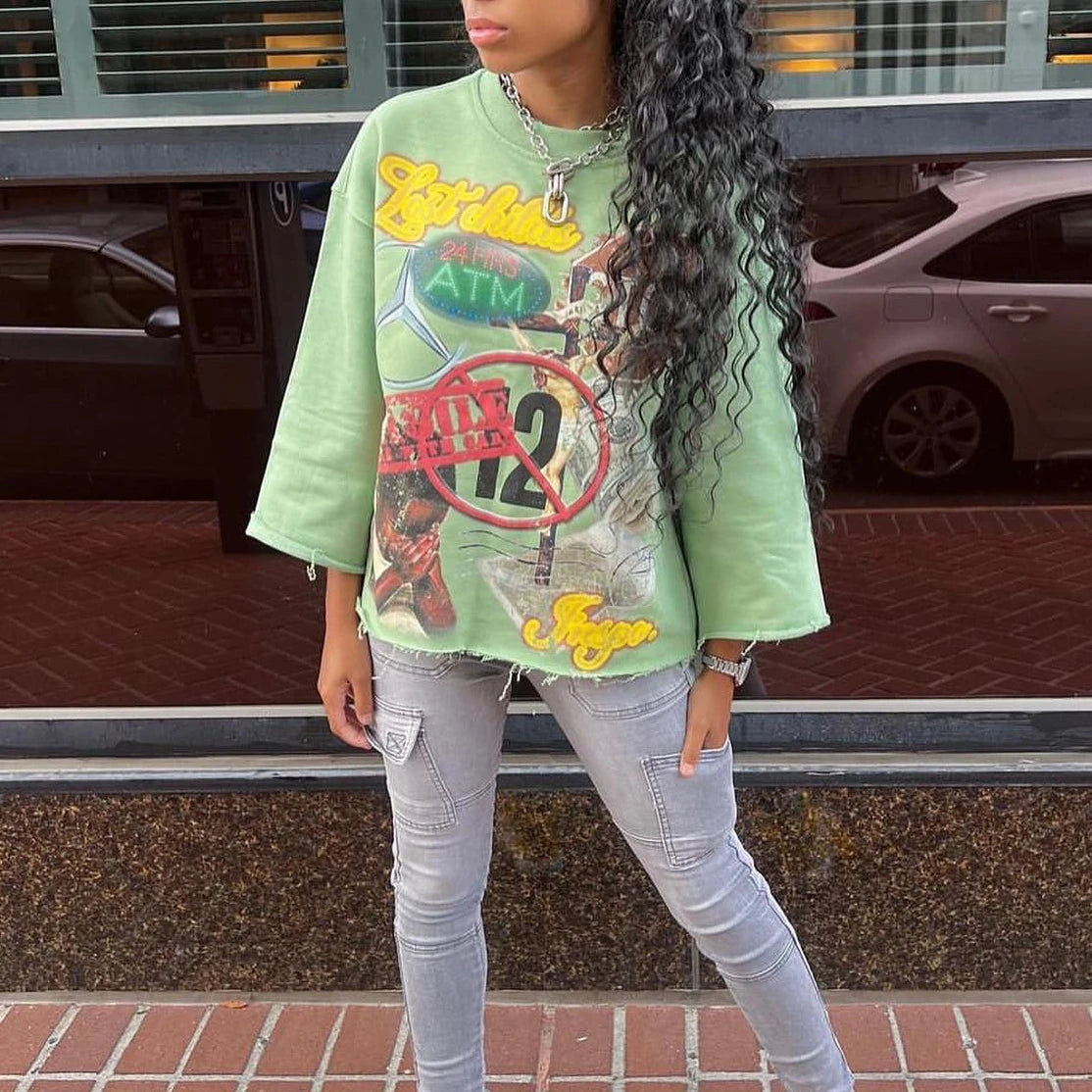 New Street Trend Men and Women Pure Cotton Large Pattern Print Design Shirt Harajuku Hip Hop Fashion Y2K Oversized Loose T Shirt