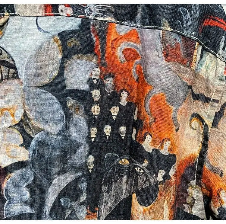 Printed Men Short Sleeved Linen Top Japanese Retro Summer Open Top Shirt