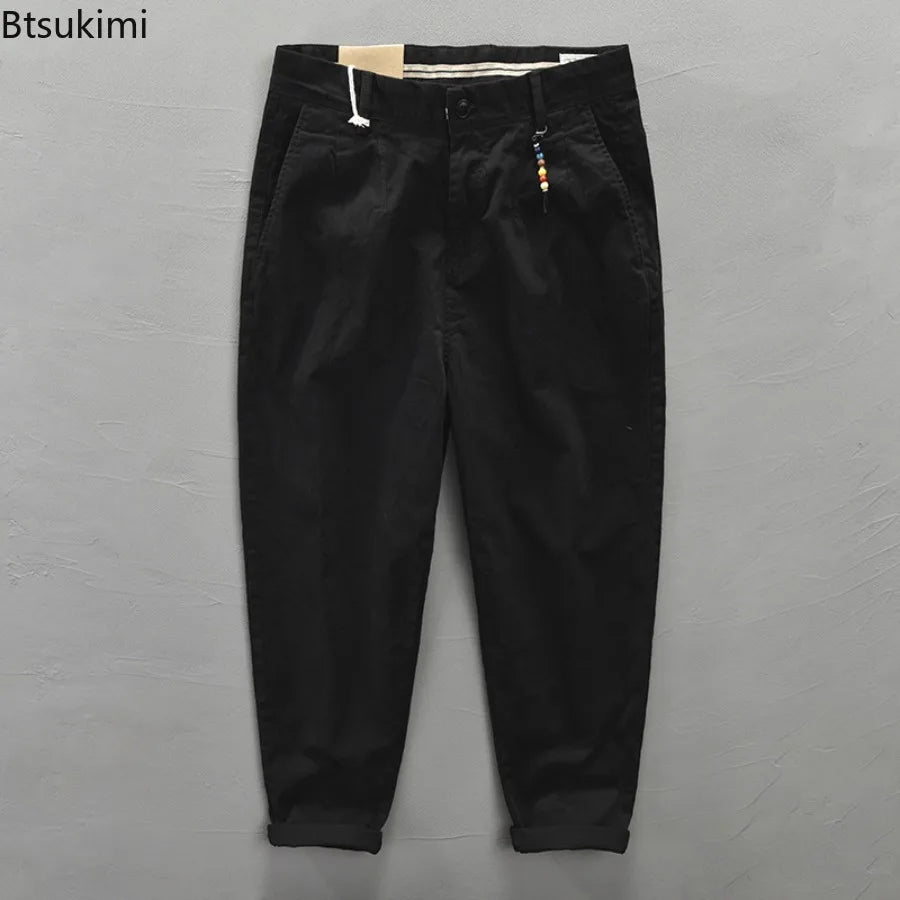 2025 Men's Cotton Vintage Cargo Pants Spring Autumn Fashion Beading Design Solid Baggy Pants Casual Streetwear Men Joggers Pants