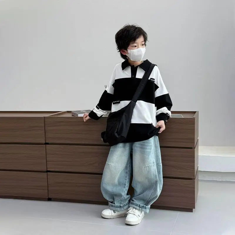 Boys' jeans, cool and versatile pants for going out, middle-aged and young children's autumn pants, street style fashion