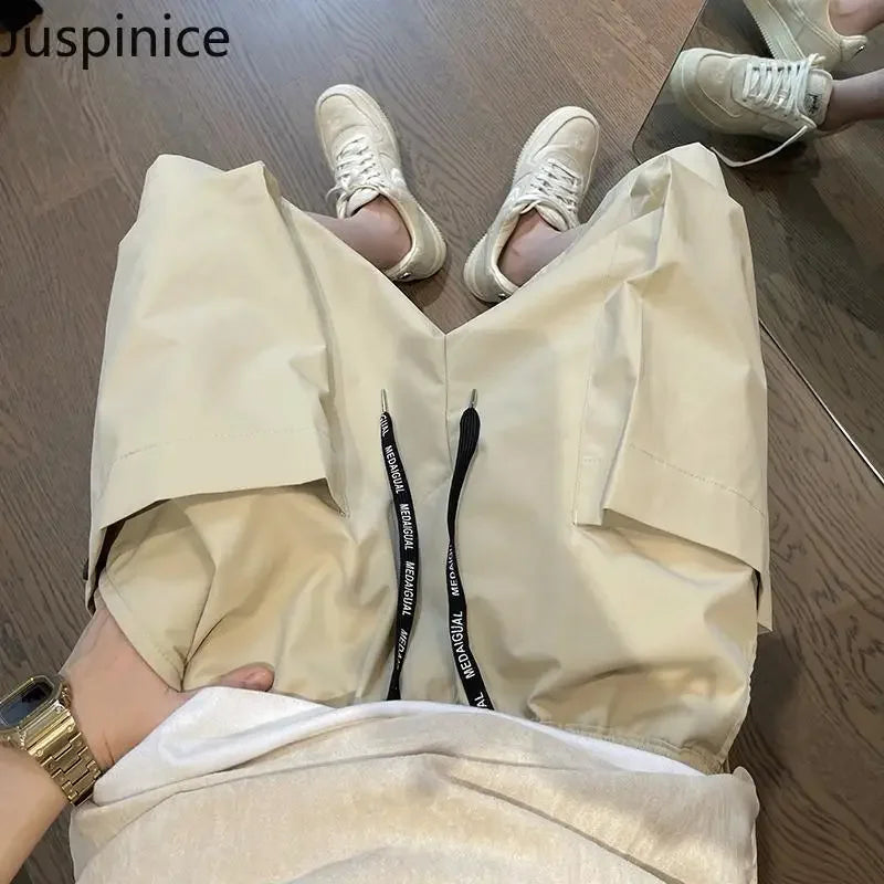 Summer Solid Pockets Large Size Shorts Men's High Street Loose Casual Workwear Five-quarter Pants Men Bottom Male Sportswear