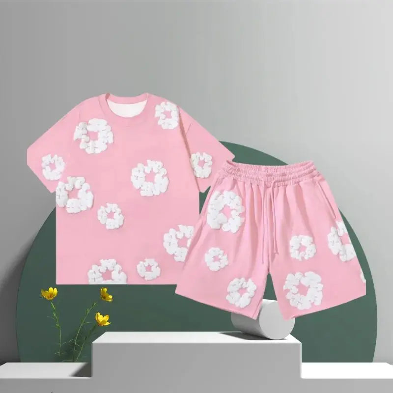 Summer new 3D flower printed mens and womens quick drying sports shorts American set comfortablebreathable and casual mensshorts