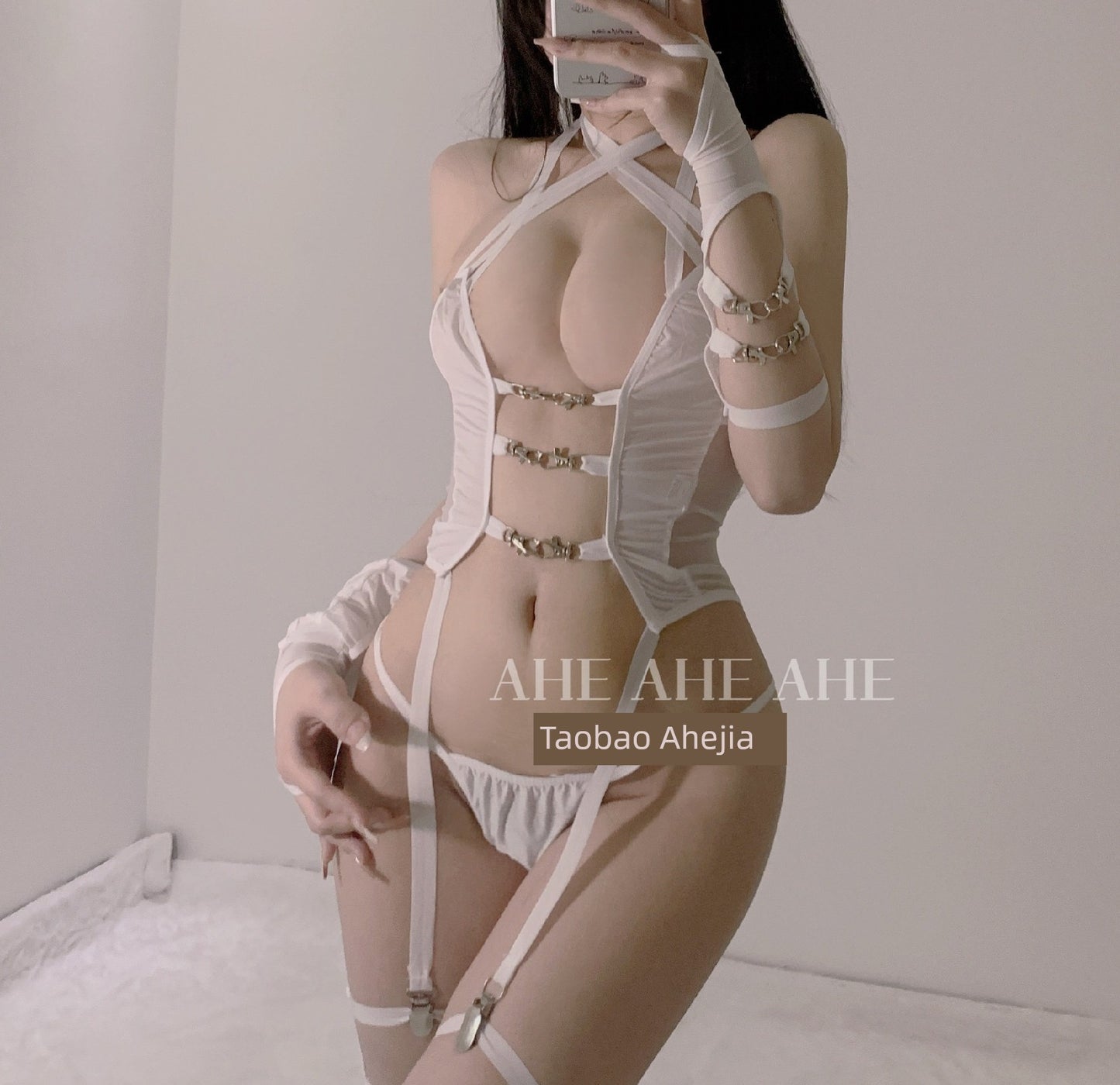 Ahejia Sexy Ice Silk Sexy Qqny Cut Out Pajamas Nightdress Free Intimates Temptation Perspective Body Shaping Push up