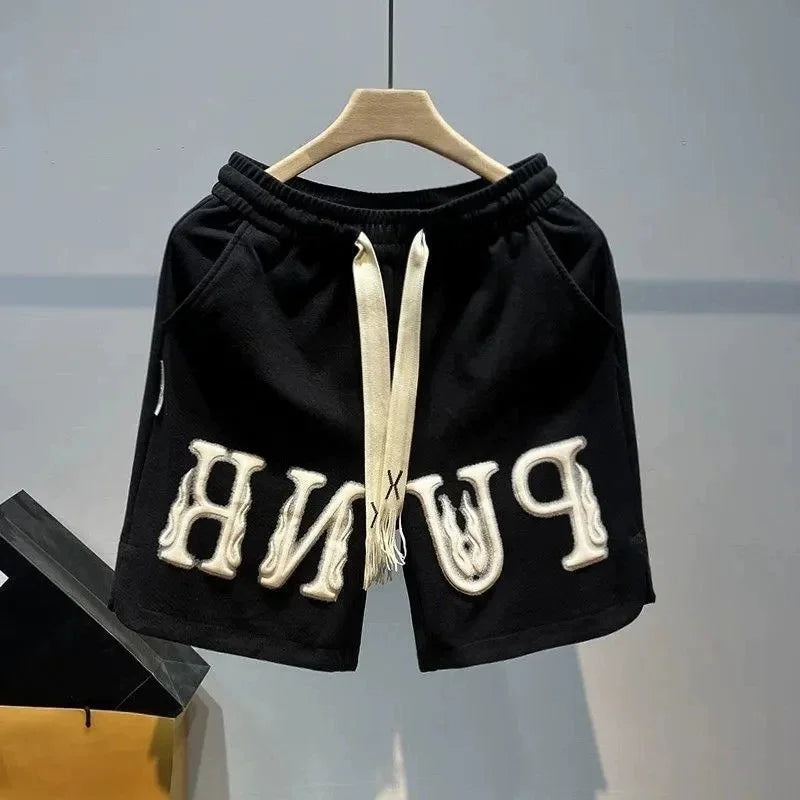 Fashion Letter Printing Drawstring Shorts Men's Summer New Sports Pants Trendy Brand Loose American Casual Five-point Pants