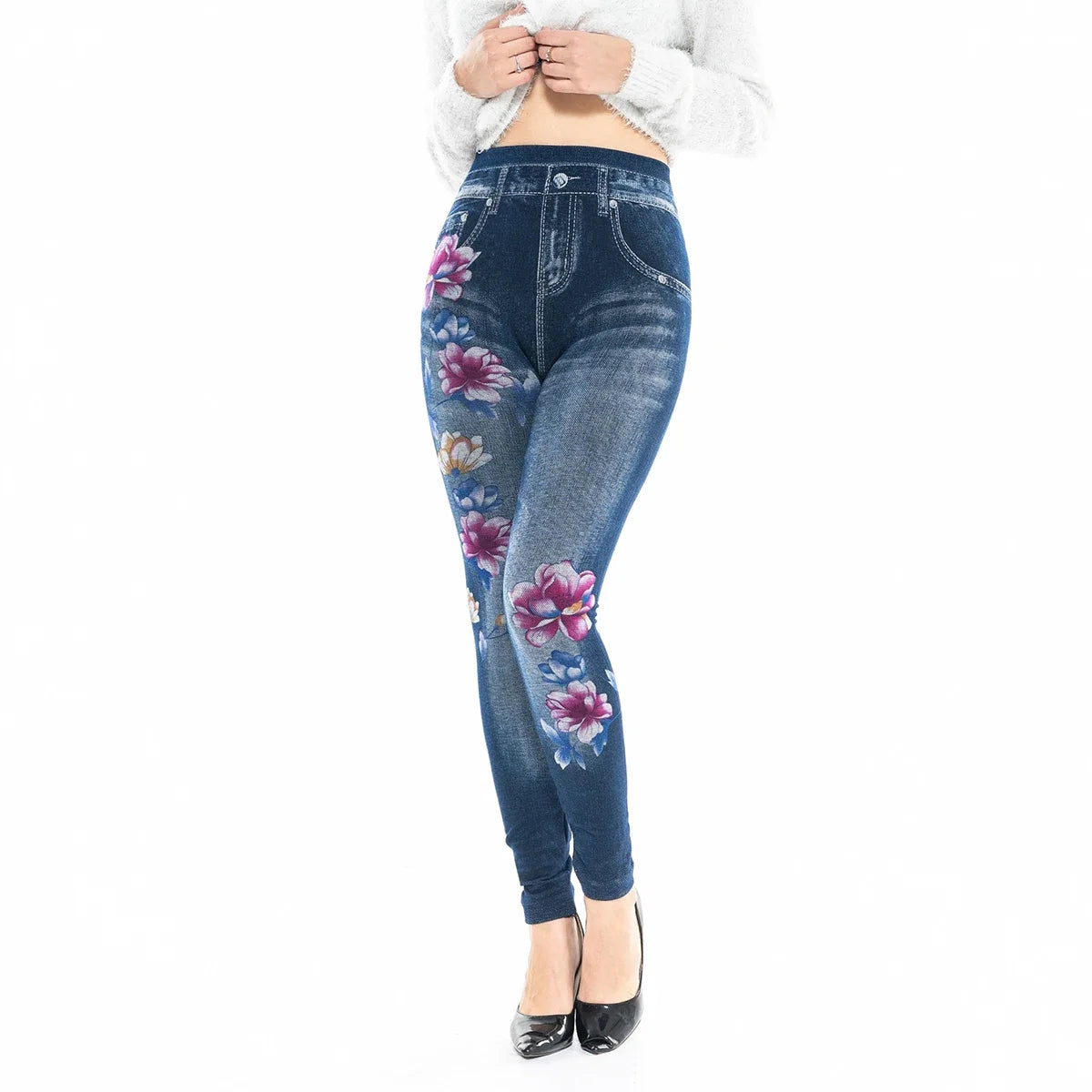 Femme Pantalon Seamless Leggings Women Print Jeggings Cotton 2022 Sexy Girl Knitted High Waist Faux Jeans Denim Fitness Leggings