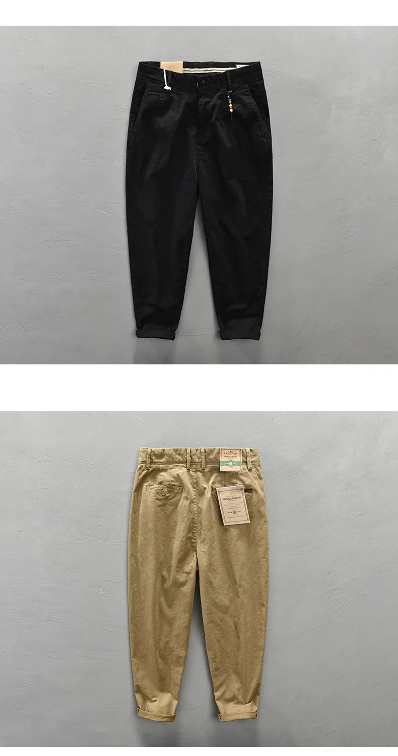 2025 Men's Cotton Vintage Cargo Pants Spring Autumn Fashion Beading Design Solid Baggy Pants Casual Streetwear Men Joggers Pants