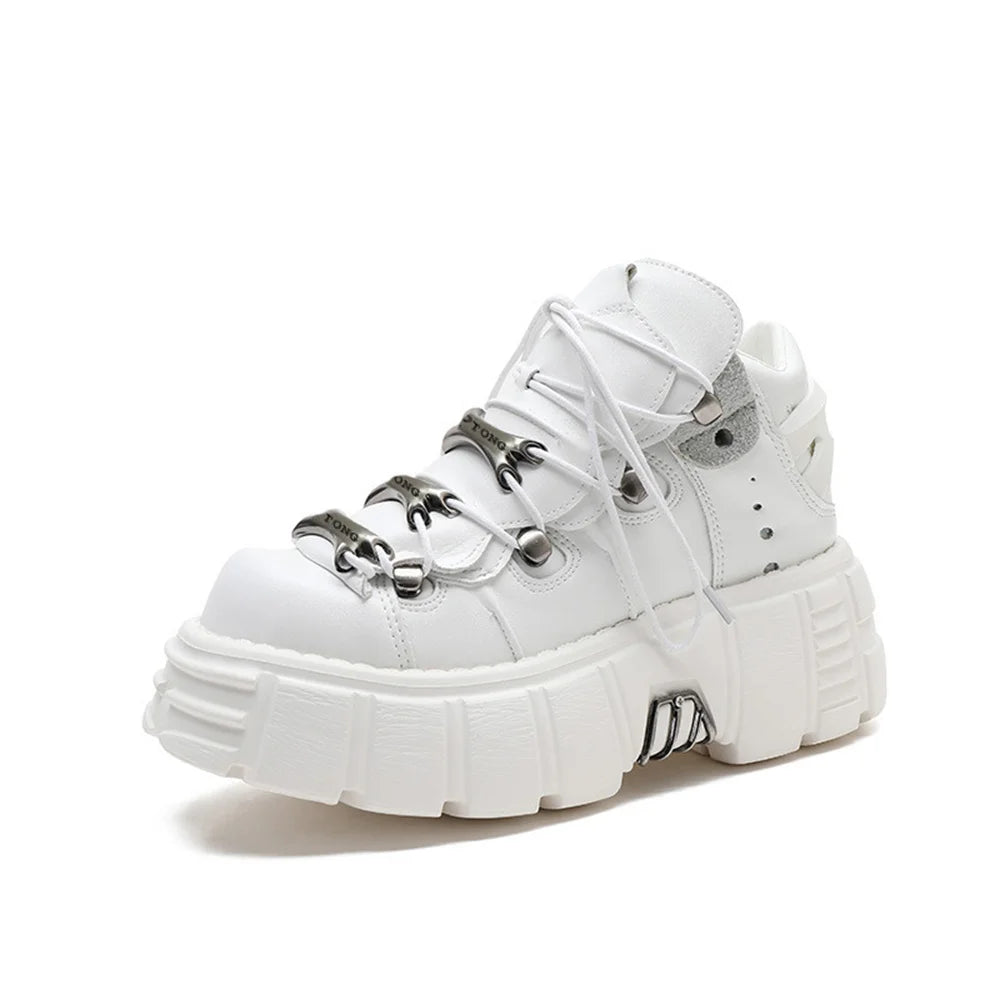 Brand New Rock Motorcycle Ankle Boots Gothic Street Chunky Heels Platform Short Boots Ladies Matal Autumn/Winter Shoes For Woman