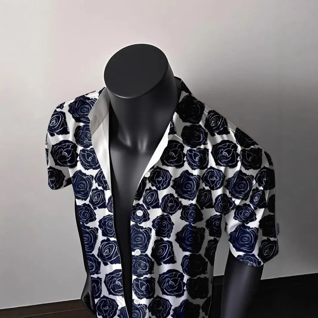 American Vintage Floral 3D Print Hawaiian Style Loose Short Sleeve Shirt