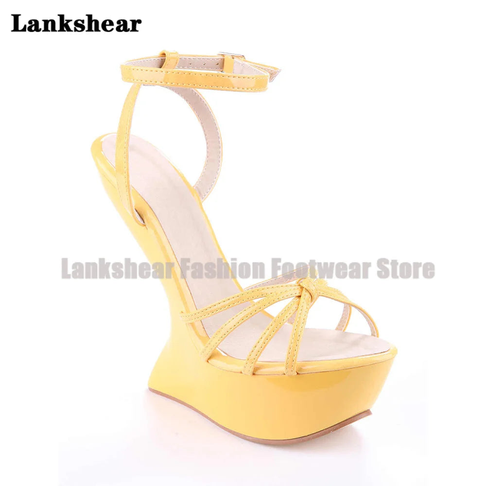 Platform Strange Style Sandals Women Candy Color Open Toe High Heels Pumps Ankle Buckle Strap Heels Sandalias Zapatos De Mujer