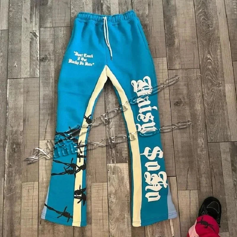 Men's Pants Y2k Flared Hip Hop Men Loose 3D Print Trousers Casual Sweatpants Mid Waist Sporty Female Streetwear Vintage moto
