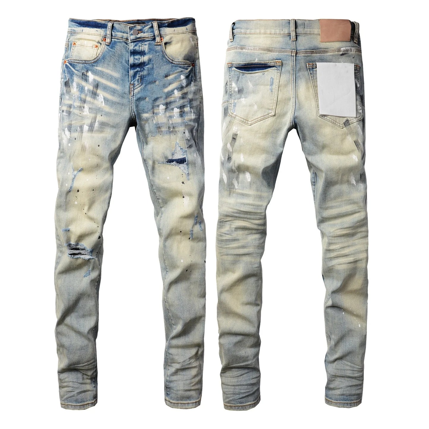 New jeans Men Fashion  Americans High Street Retro Wash Distressed Graffiti Ripped Hole Patch Stretch Skinny Jeans Brand pants