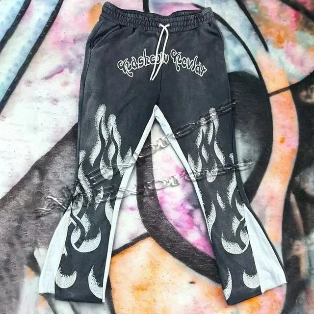 Y2k Pants Men Loose 3D Print Trousers Casual Sweatpants Waist Sporty Female Clothes Streetwear Hip Hop Vintage Flared Pants moto