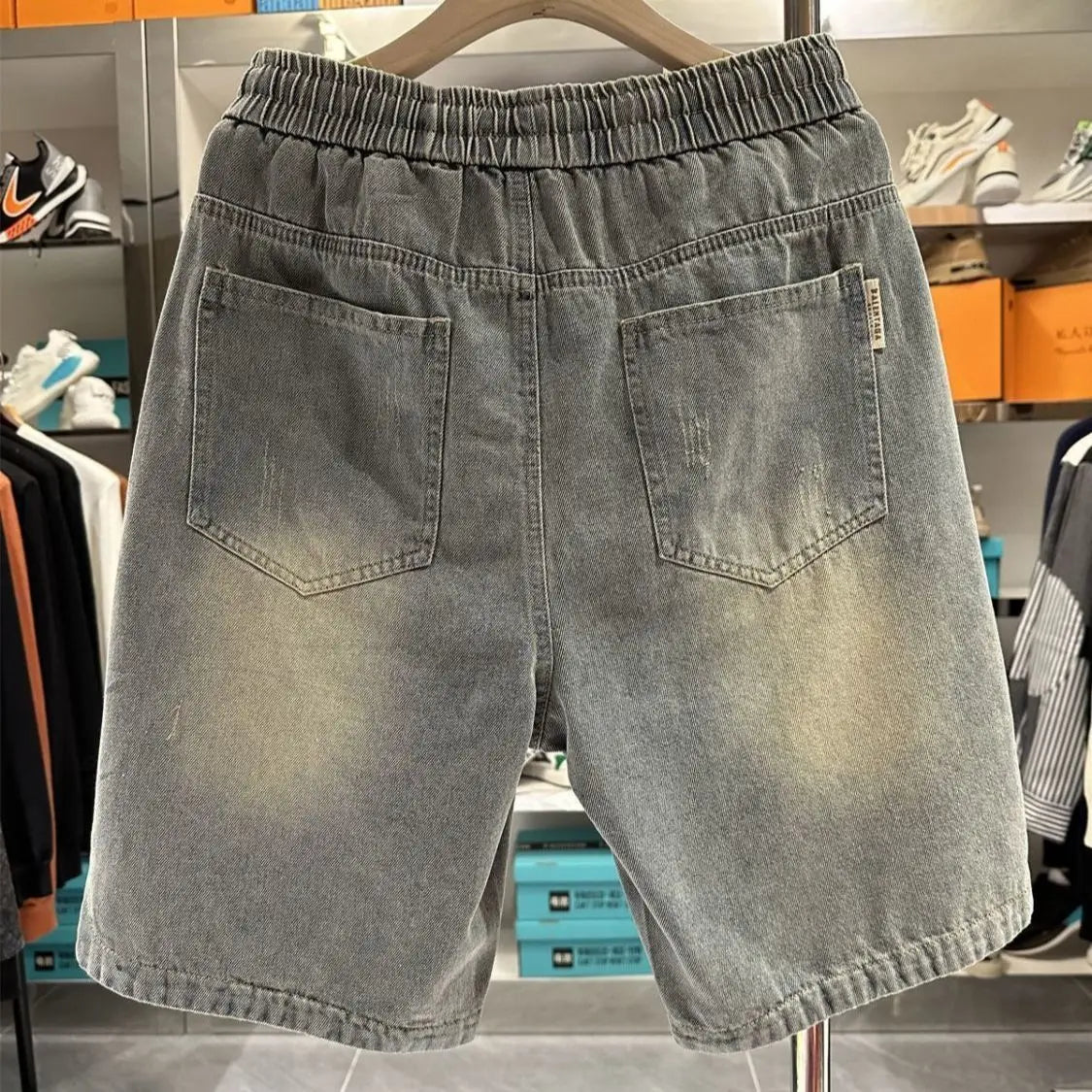 Men's Ripped Denim Shorts American High Street Loose Straight Washed Old Retro Versatile Casual Five-point Pants Jorts Man