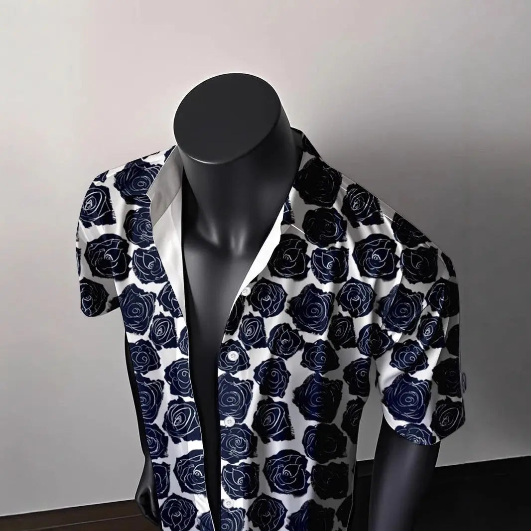 American Vintage Floral 3D Print Hawaiian Style Loose Short Sleeve Shirt