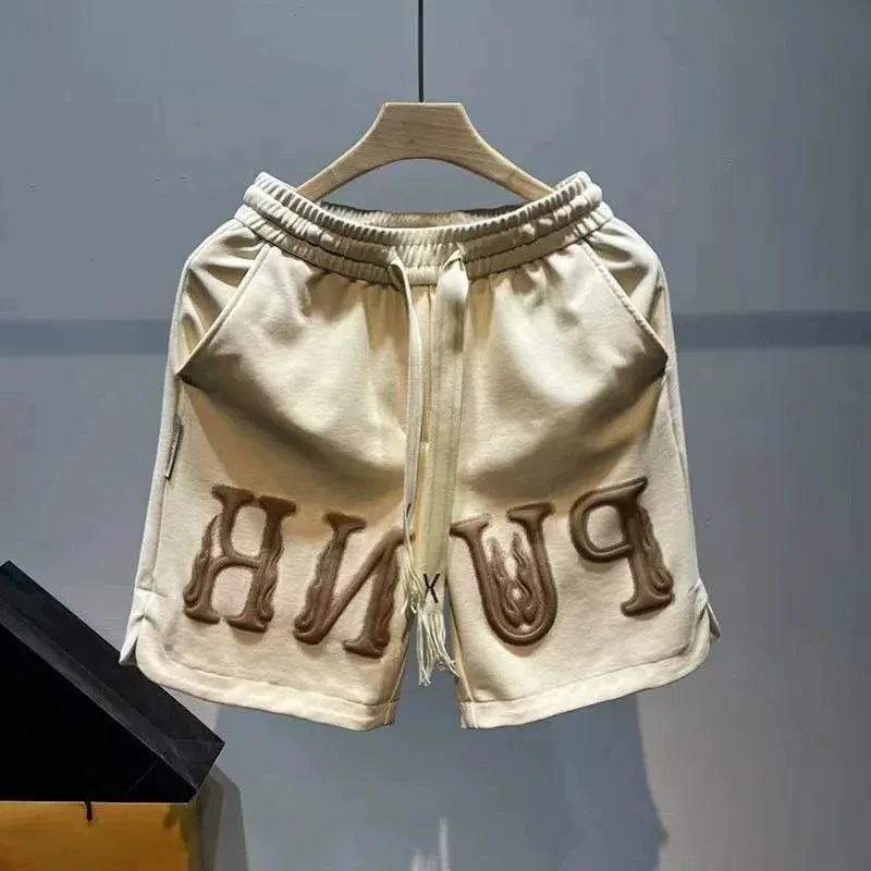 Fashion Letter Printing Drawstring Shorts Men's Summer New Sports Pants Trendy Brand Loose American Casual Five-point Pants
