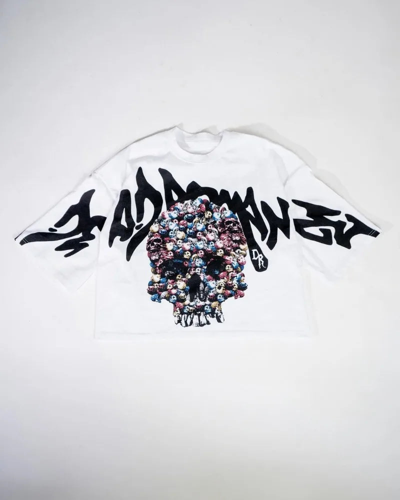 Harajuku Fashion Summer T-Shirt Rock Street Clothing Men Y2K Skull Print Casual Loose Oversized Round Neck Short Sleeve Women