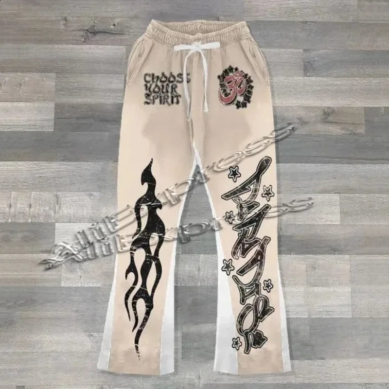 Y2k Pants Men Loose 3D Print Trousers Casual Sweatpants Waist Sporty Female Clothes Streetwear Hip Hop Vintage Flared Pants moto