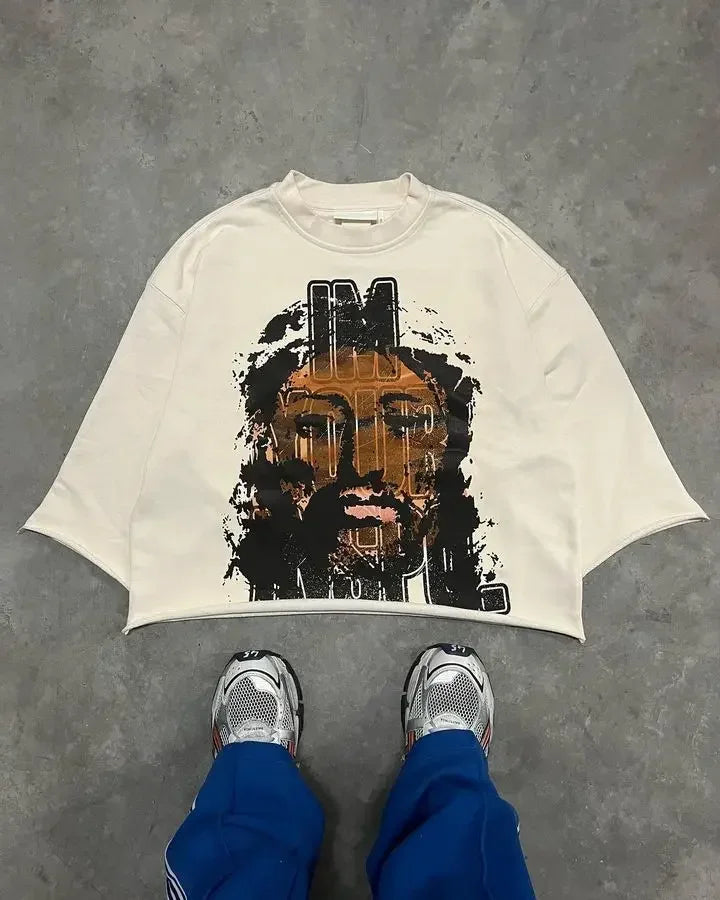 Retro High Street Printed Three Quarter Sleeve Baggy T-Shirt Women's Gothic Punk Rock Y2K Short Sleeve Harajuku Oversized Top