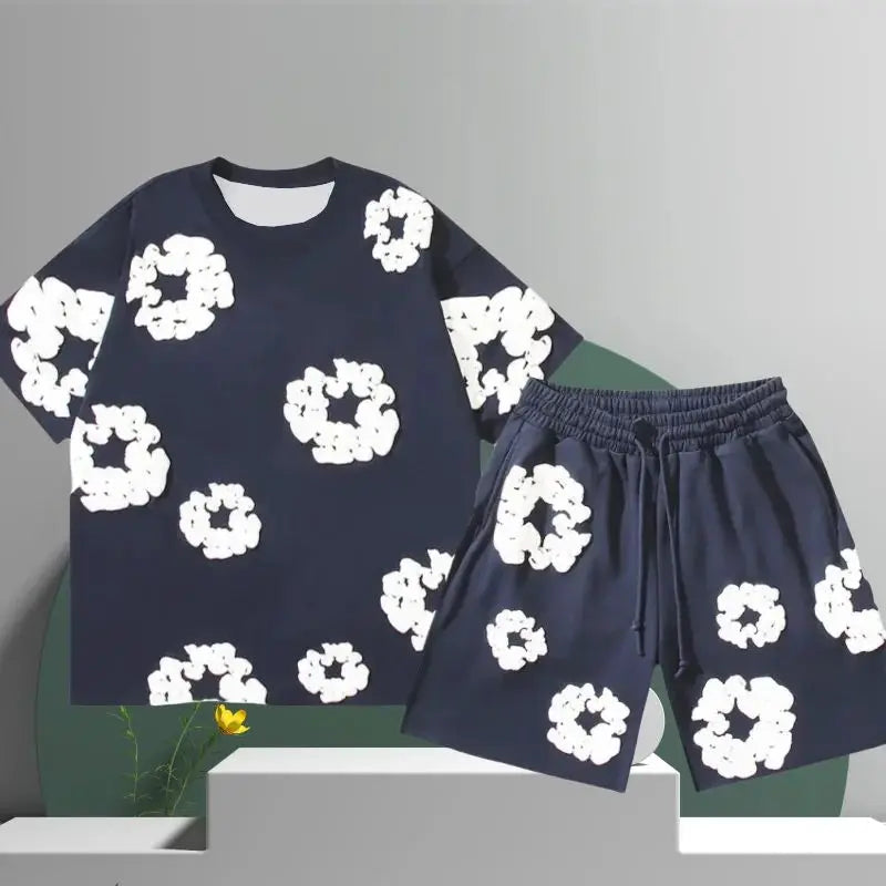 Summer new 3D flower printed mens and womens quick drying sports shorts American set comfortablebreathable and casual mensshorts