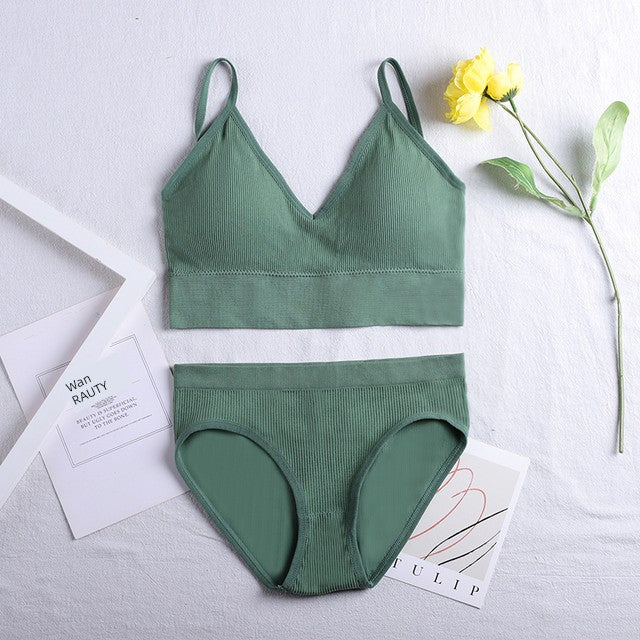 ATHVOTAR Seamless Lingerie Set Underwear Women Ribbed Bra&Br