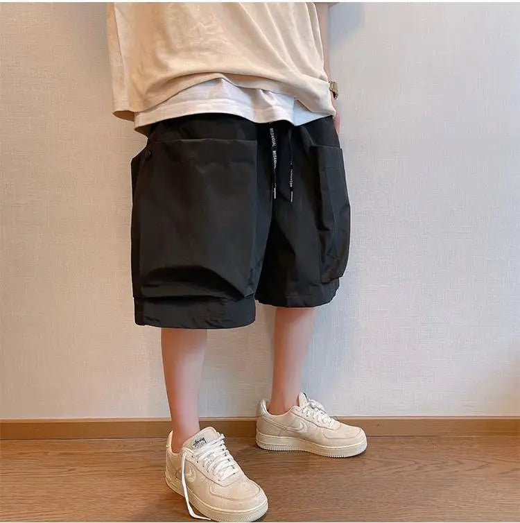 Summer Solid Pockets Large Size Shorts Men's High Street Loose Casual Workwear Five-quarter Pants Men Bottom Male Sportswear