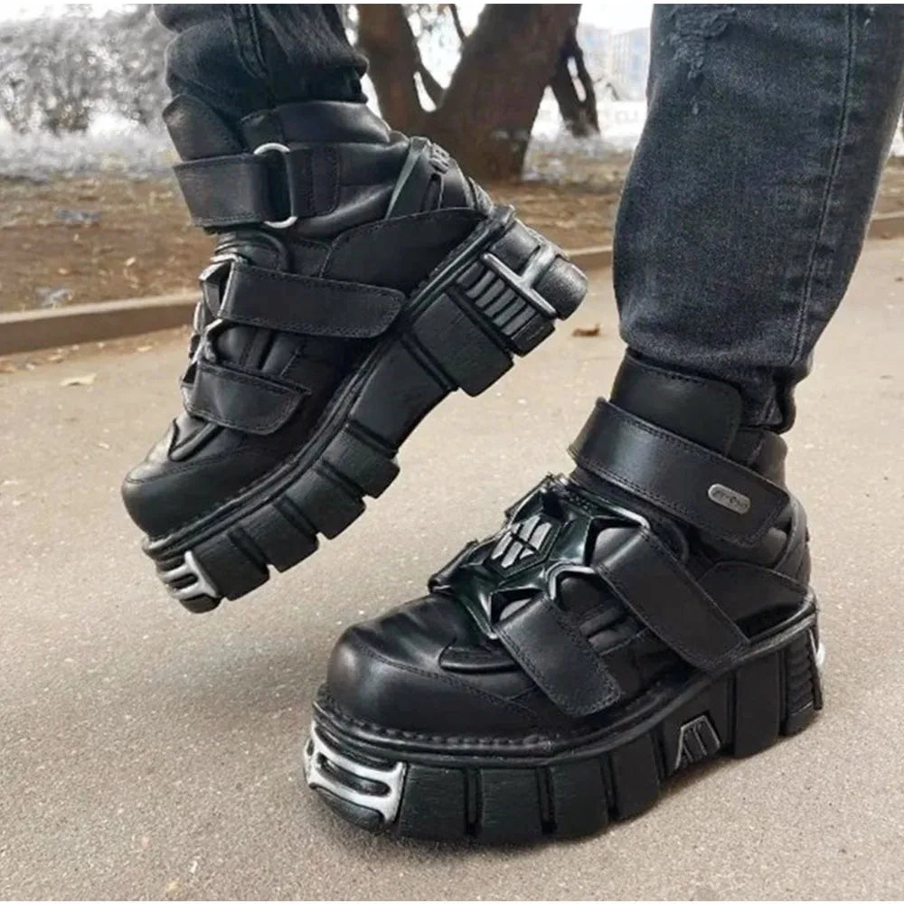 Brand New Rock Motorcycle Ankle Boots Gothic Street Chunky Heels Platform Short Boots Ladies Matal Autumn/Winter Shoes For Woman