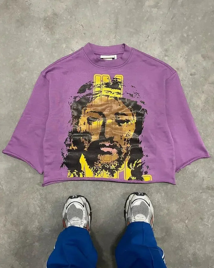 Retro High Street Printed Three Quarter Sleeve Baggy T-Shirt Women's Gothic Punk Rock Y2K Short Sleeve Harajuku Oversized Top