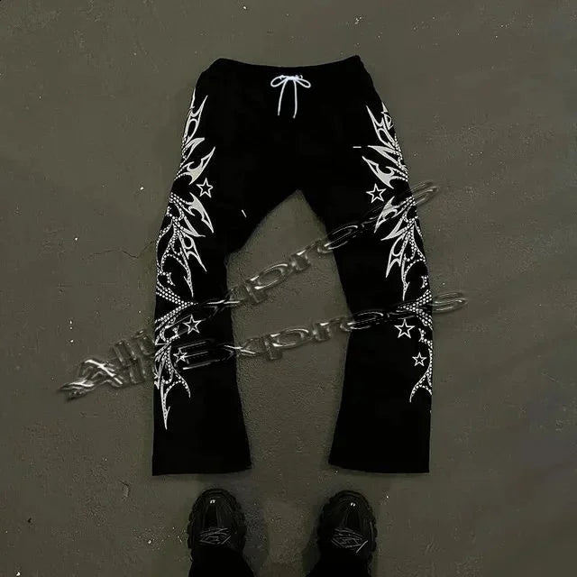 Y2k Pants Men Loose 3D Print Trousers Casual Sweatpants Waist Sporty Female Clothes Streetwear Hip Hop Vintage Flared Pants moto