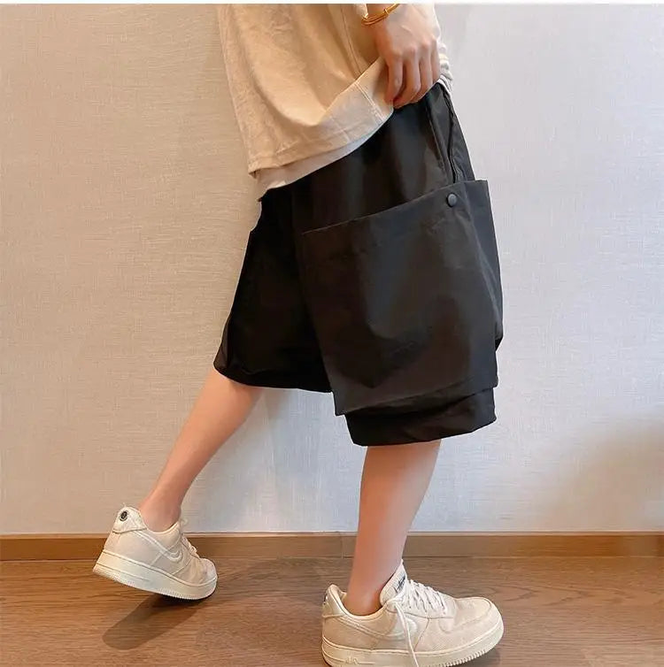 Summer Solid Pockets Large Size Shorts Men's High Street Loose Casual Workwear Five-quarter Pants Men Bottom Male Sportswear